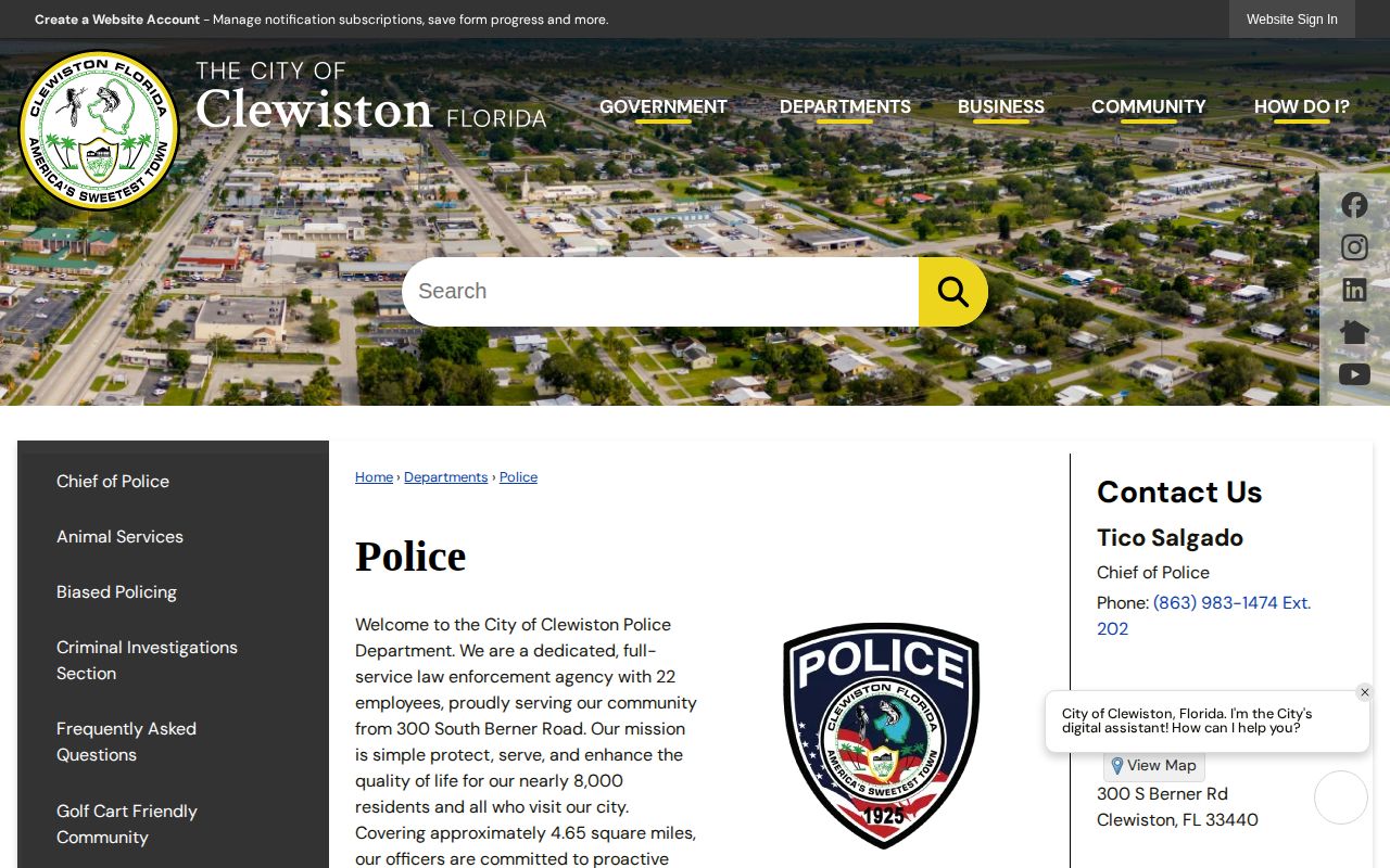 Clewiston Police Department official arrest records page in Hendry County
