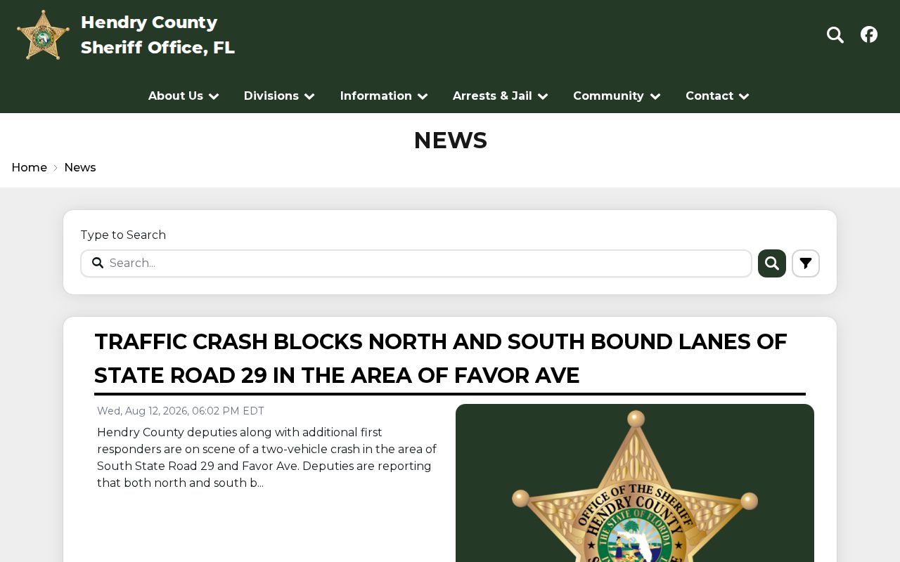 Hendry County Sheriff's Office wanted notice and arrest news index